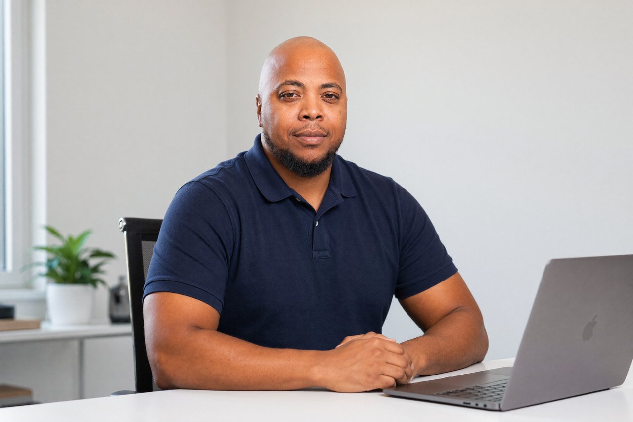 Tyrone Sims at his desk